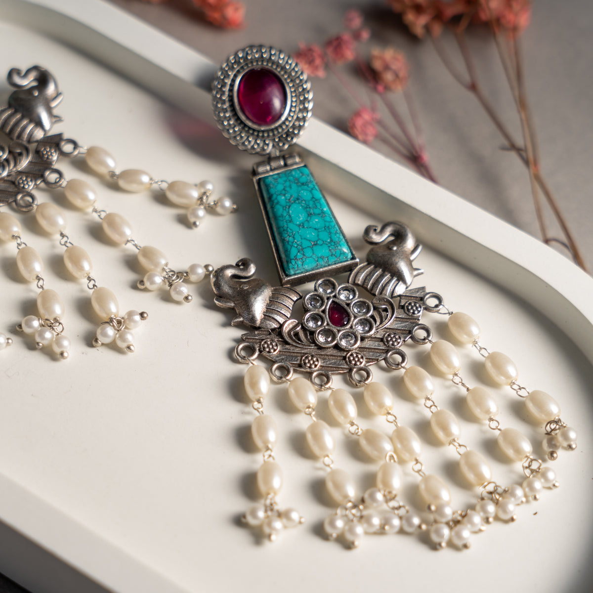 NEBULA FAUX SILVER SEMI HANDMADE RAW AND RUSTIC  EARRINGS ER741