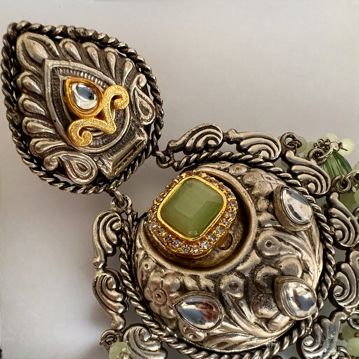 ANISE SILVER LOOK ALIKE DUAL-TONED SILVER POLISH HANDMADE DANGLERS ER564