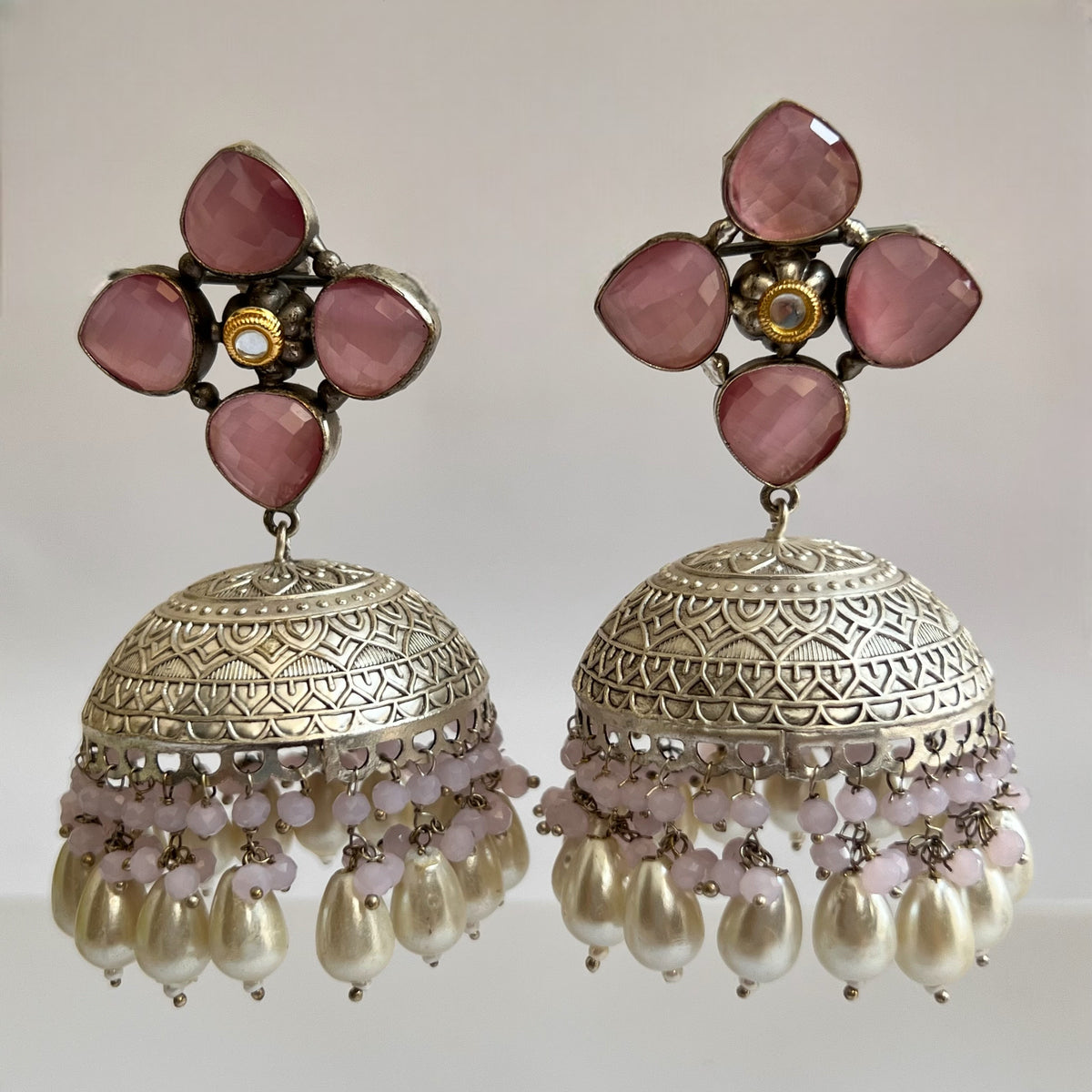 MAKARA SILVER LOOK ALIKE DUAL-TONED SILVER POLISH HANDMADE JHUMKA ER575