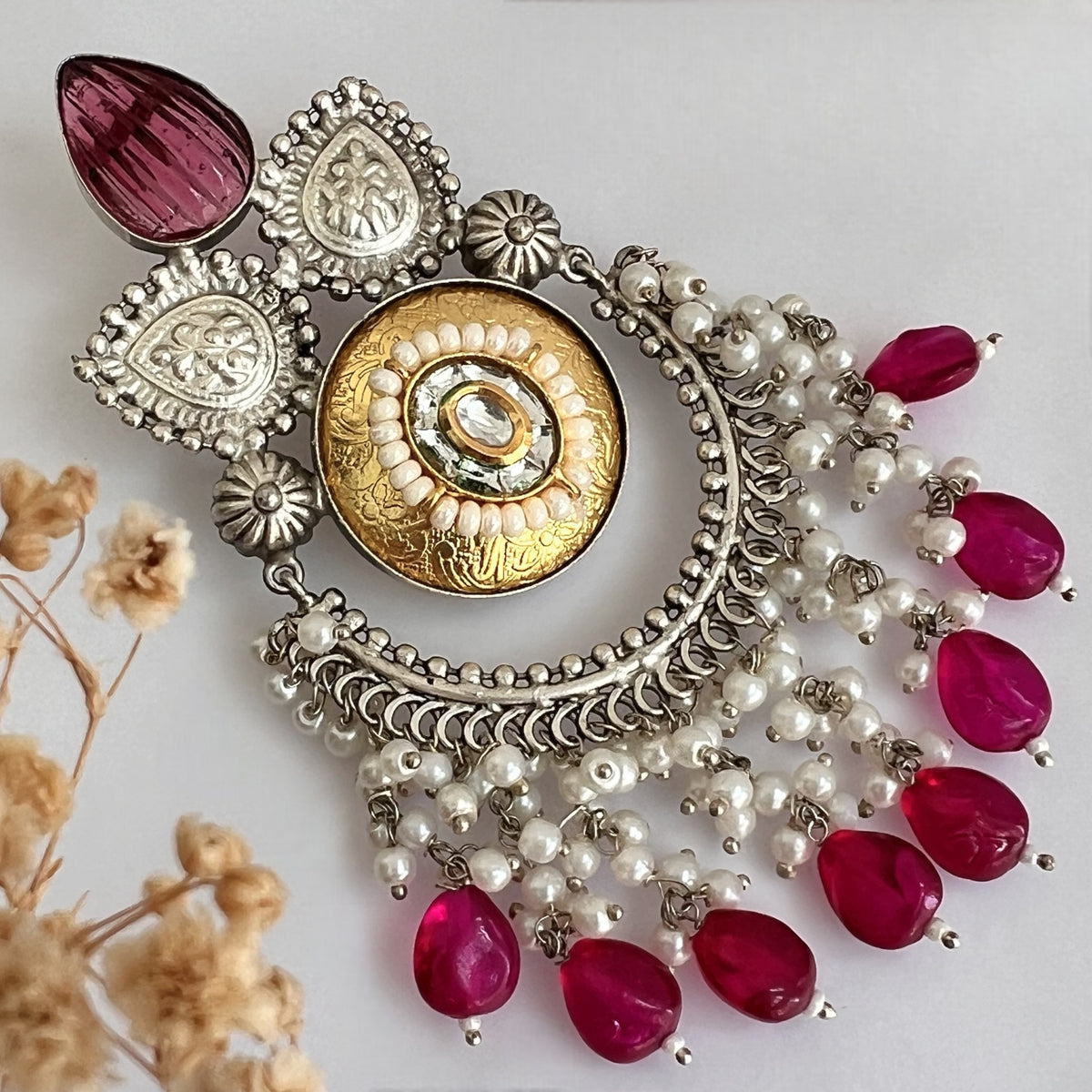 RINA SILVER LOOK ALIKE DUAL-TONED SILVER POLISH HAND MADE DANGLERS ER559