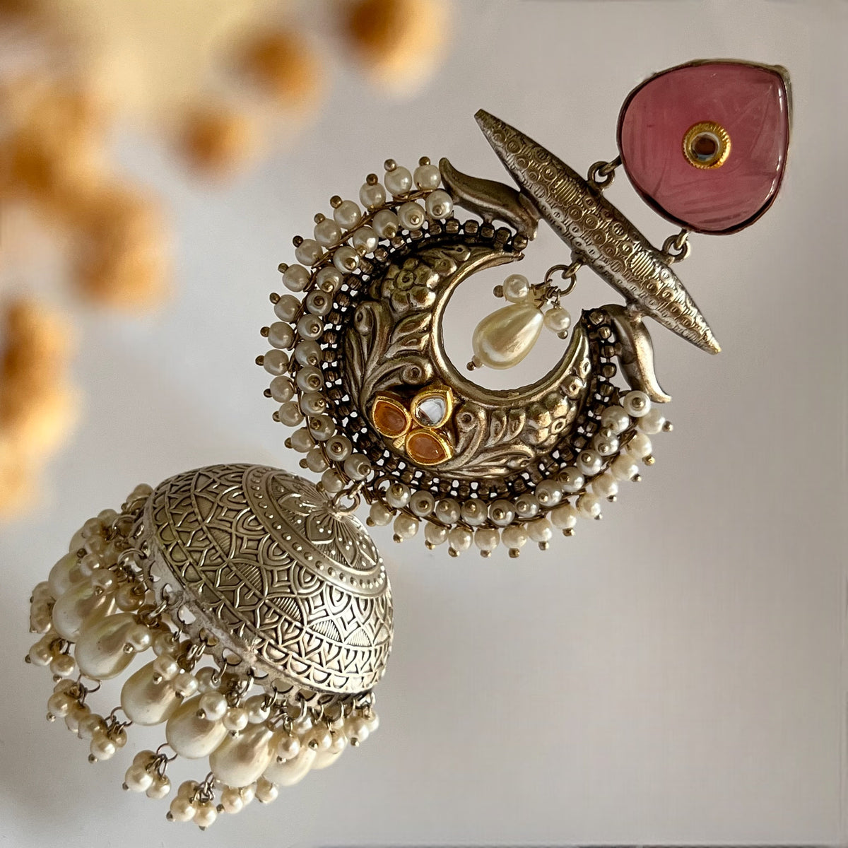 ALMAZ SILVER LOOK ALIKE DUAL-TONED SILVER POLISH HANDMADE JHUMKA ER560