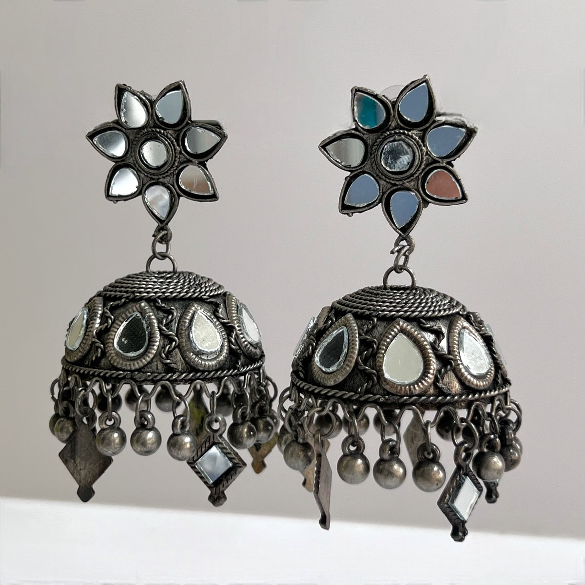 JHAMSHAD AFGHANI RAW AND RUSTIC AND VINTAGE MIRROR JHUMKAS AF34