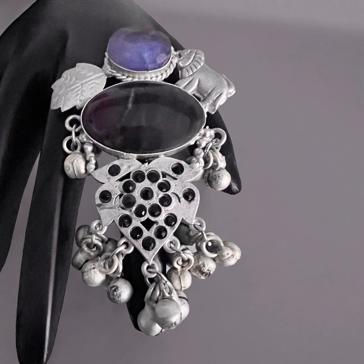 PRADHANIMA PREMIUM HANDMADE NATURAL STONES SILVER POLISH RING R60 DESIGN 1