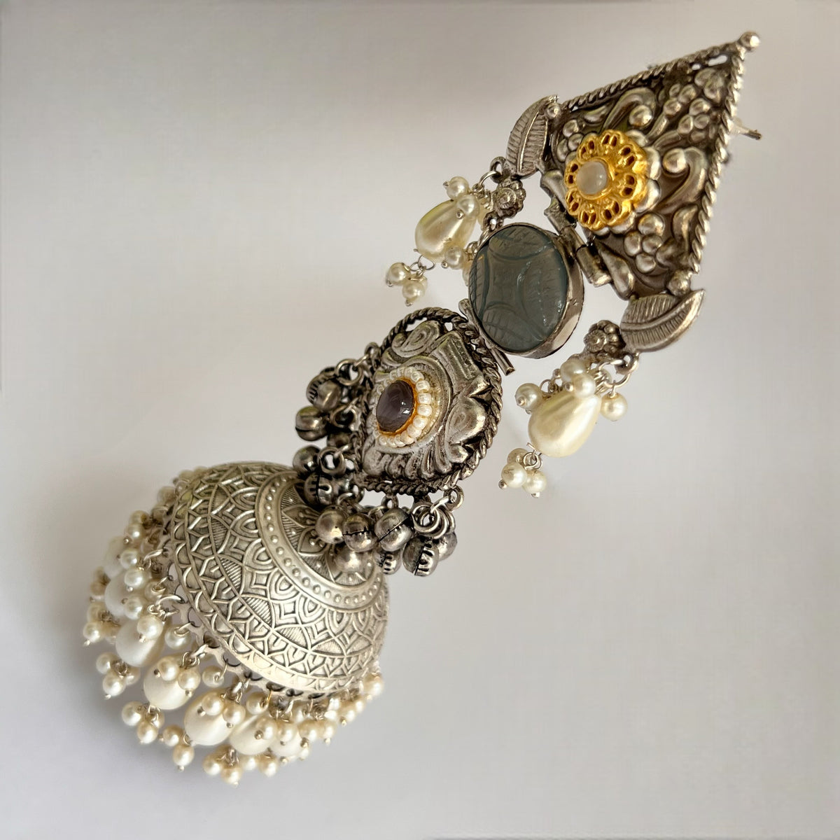 KRITHI SILVER LOOK ALIKE DUAL-TONED SILVER POLISH HANDMADE JUMBO JHUMKA ER572