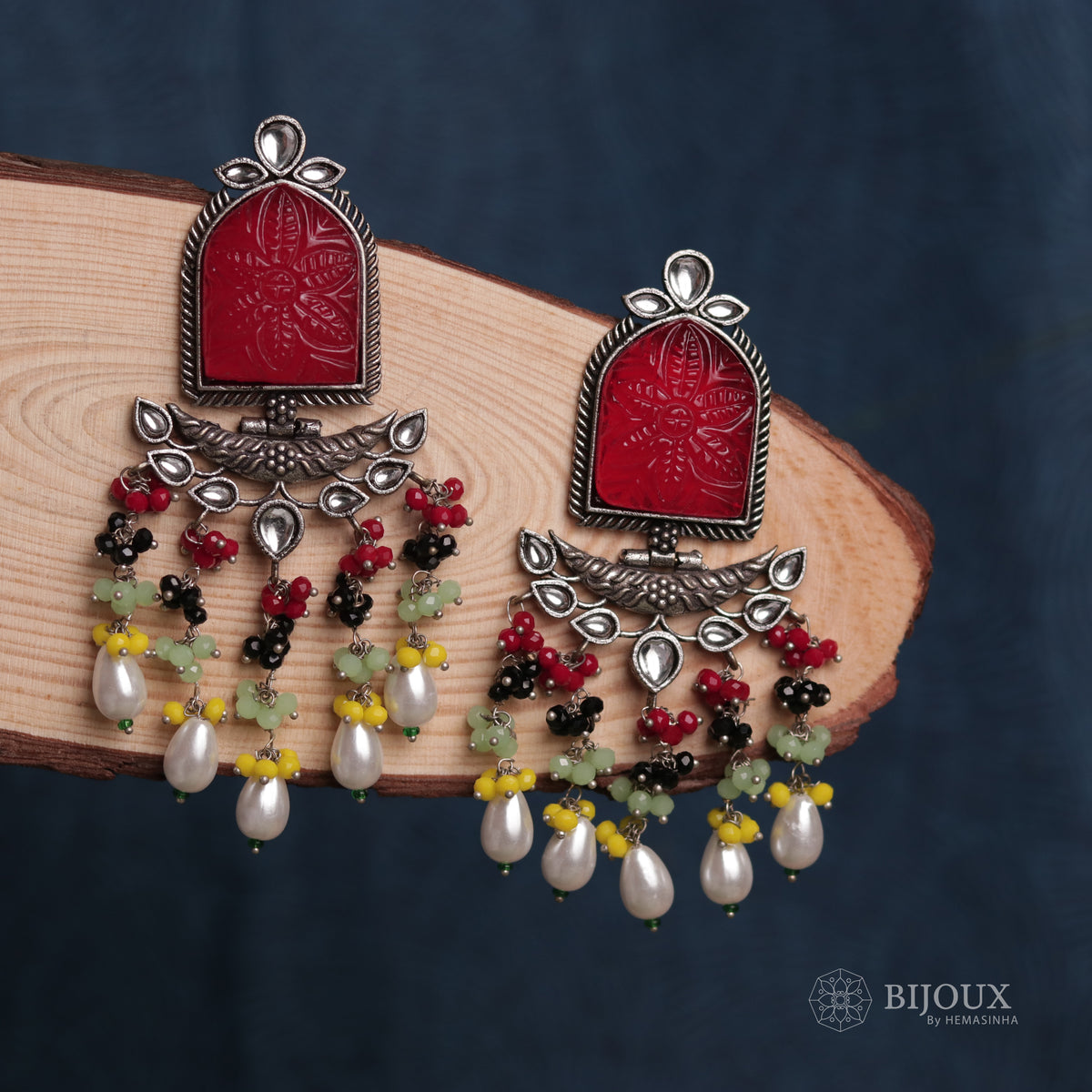 BEADED ENCHANTED CARVING SEMI-HANDMADE STONE EARRINGS ER30