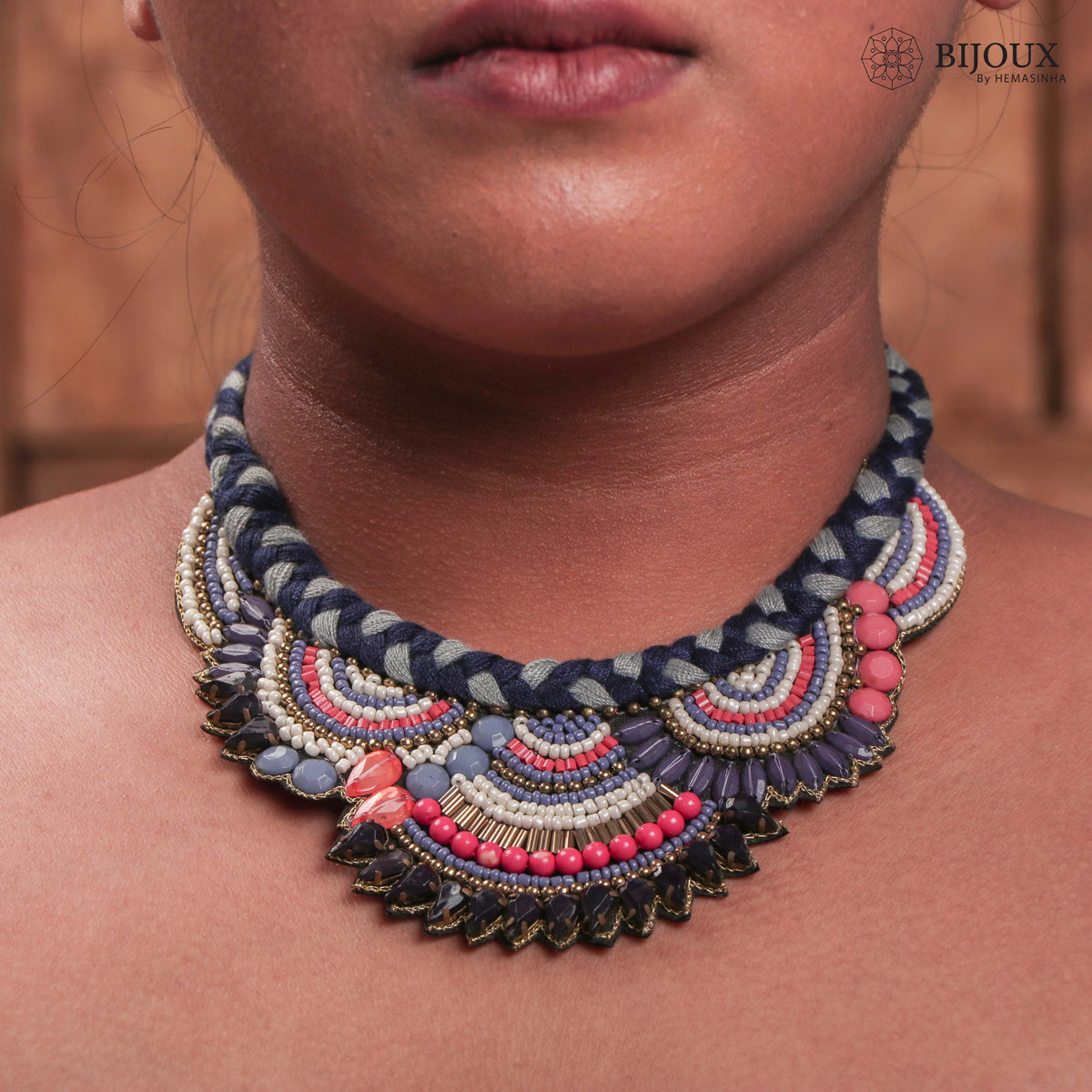 MULTI FABRIC AND BEADS HANDMADE AND HANDSTICHED NECKLACE/CHOKERS FROM NL149-NL163