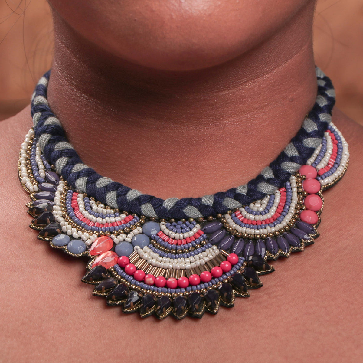 MULTI FABRIC AND BEADS HANDMADE AND HANDSTICHED NECKLACE/CHOKERS FROM NL149-NL163