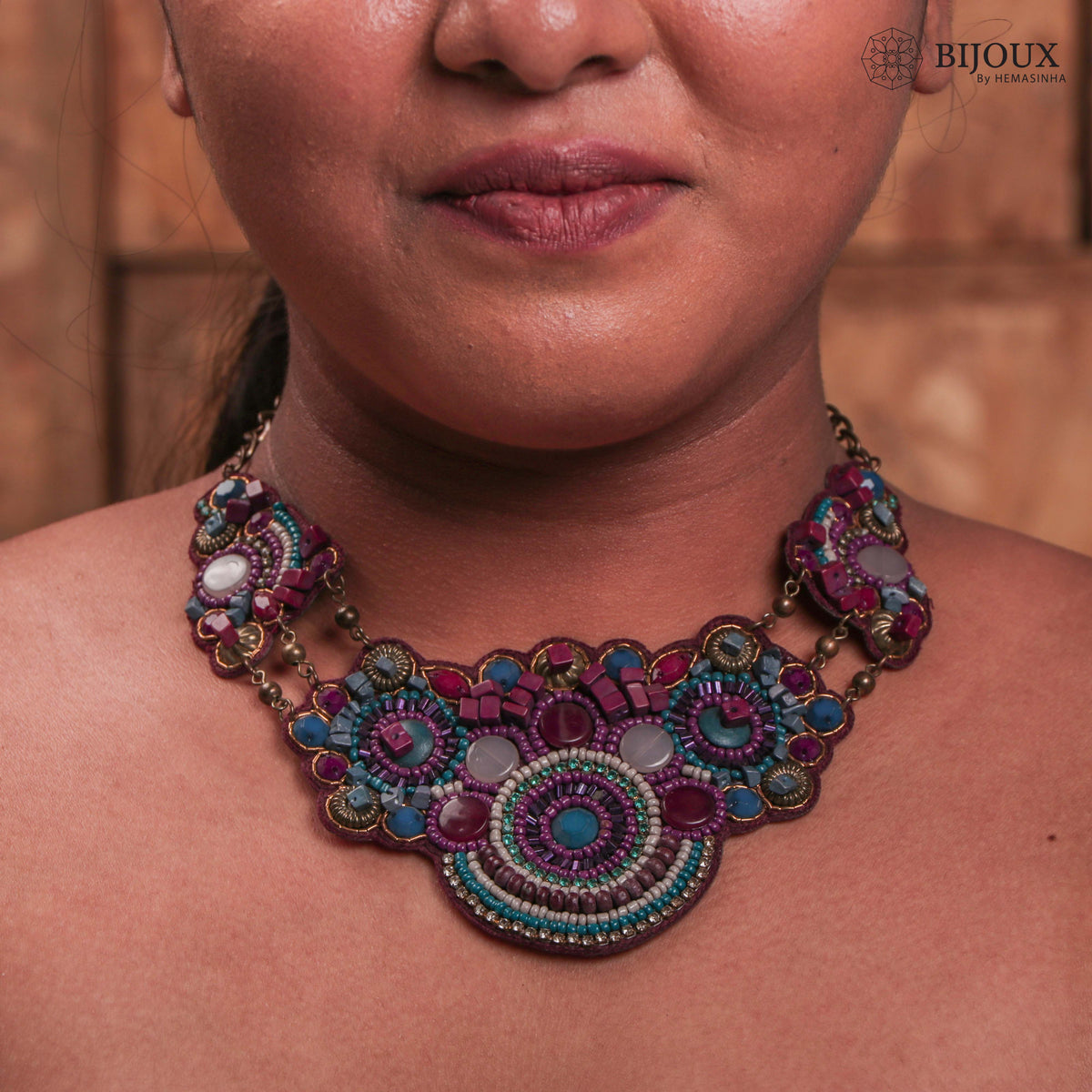 MULTI FABRIC AND BEADS HANDMADE AND HANDSTICHED NECKLACE/CHOKERS FROM NL149-NL163