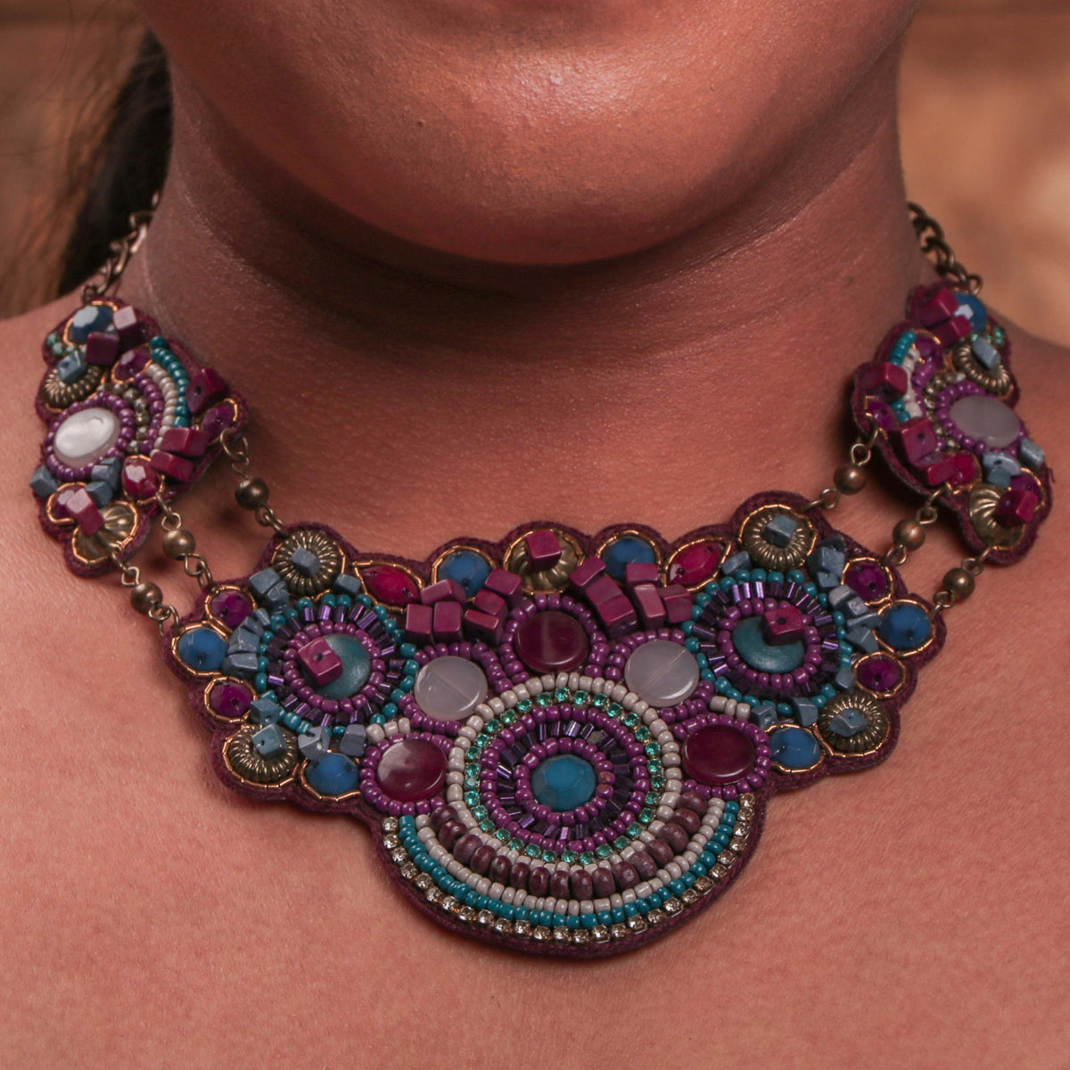 MULTI FABRIC AND BEADS HANDMADE AND HANDSTICHED NECKLACE/CHOKERS FROM NL149-NL163