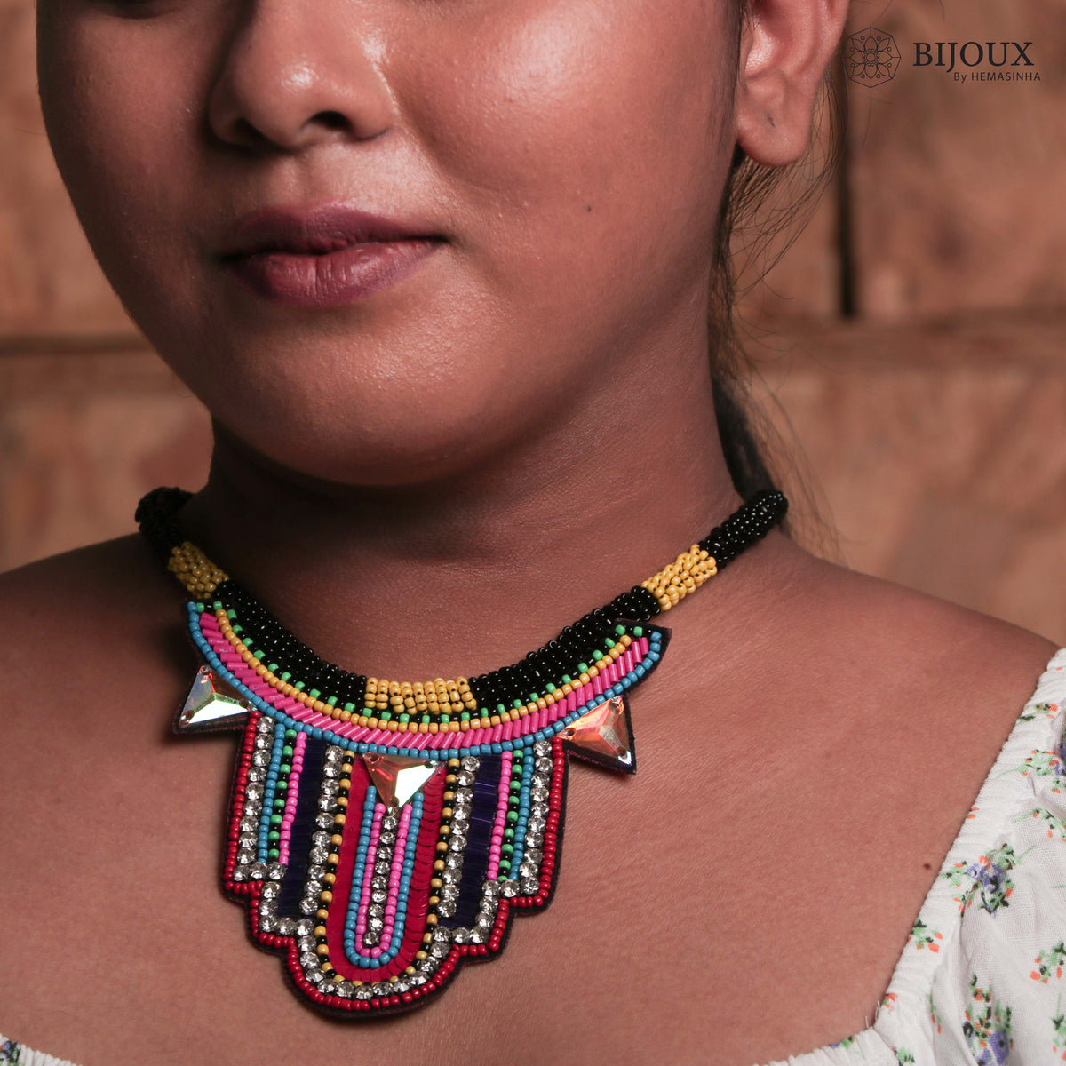 MULTI FABRIC AND BEADS HANDMADE AND HANDSTICHED NECKLACE/CHOKERS FROM NL149-NL163