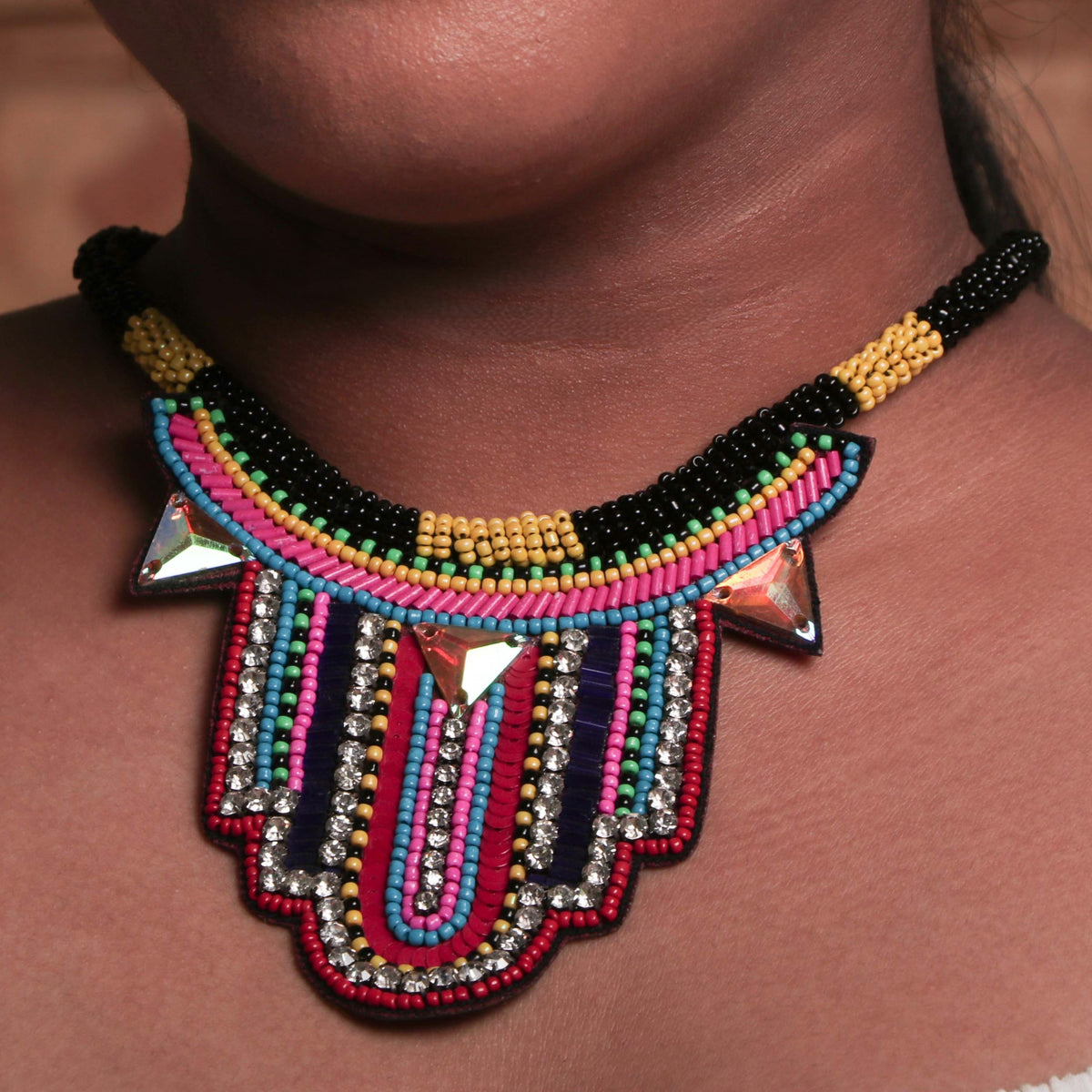 MULTI FABRIC AND BEADS HANDMADE AND HANDSTICHED NECKLACE/CHOKERS FROM NL149-NL163