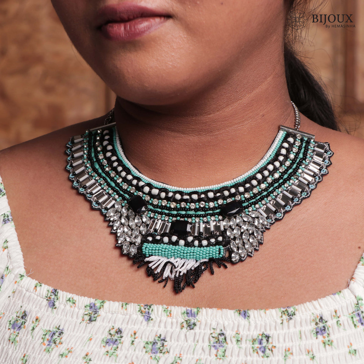 MULTI FABRIC AND BEADS HANDMADE AND HANDSTICHED NECKLACE/CHOKERS FROM NL149-NL163