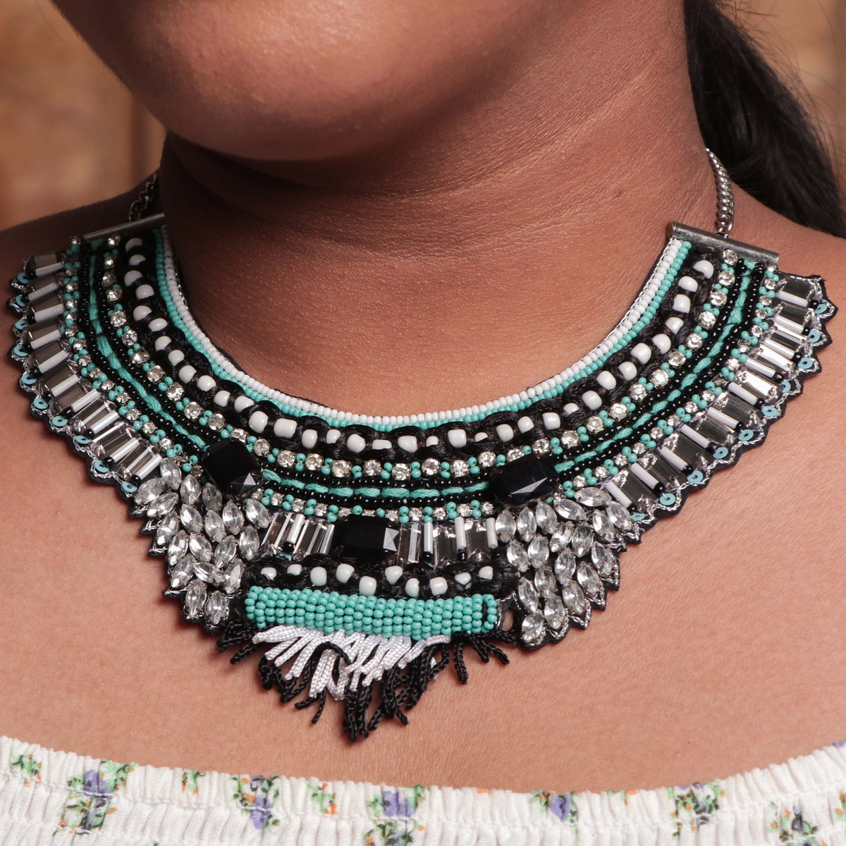 MULTI FABRIC AND BEADS HANDMADE AND HANDSTICHED NECKLACE/CHOKERS FROM NL149-NL163