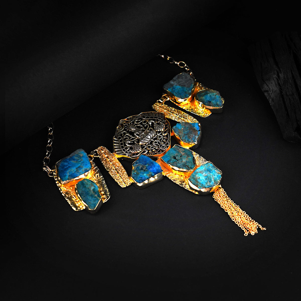 VINOBHA BIJOUX EXCLUSIVE HANDMADE RAW STONE DUAL TONED TEMPLE NECKLACE NL248