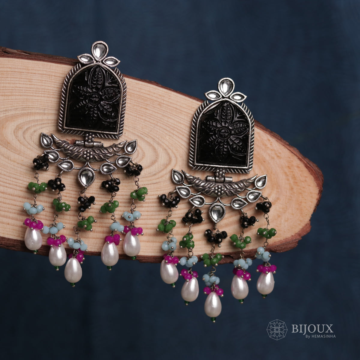 BEADED ENCHANTED CARVING SEMI-HANDMADE STONE EARRINGS ER30