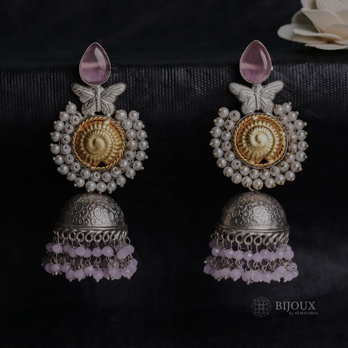 ARRIKA SILVER LOOK ALIKE HANDMADE DUALTONE JHUMKA ER105