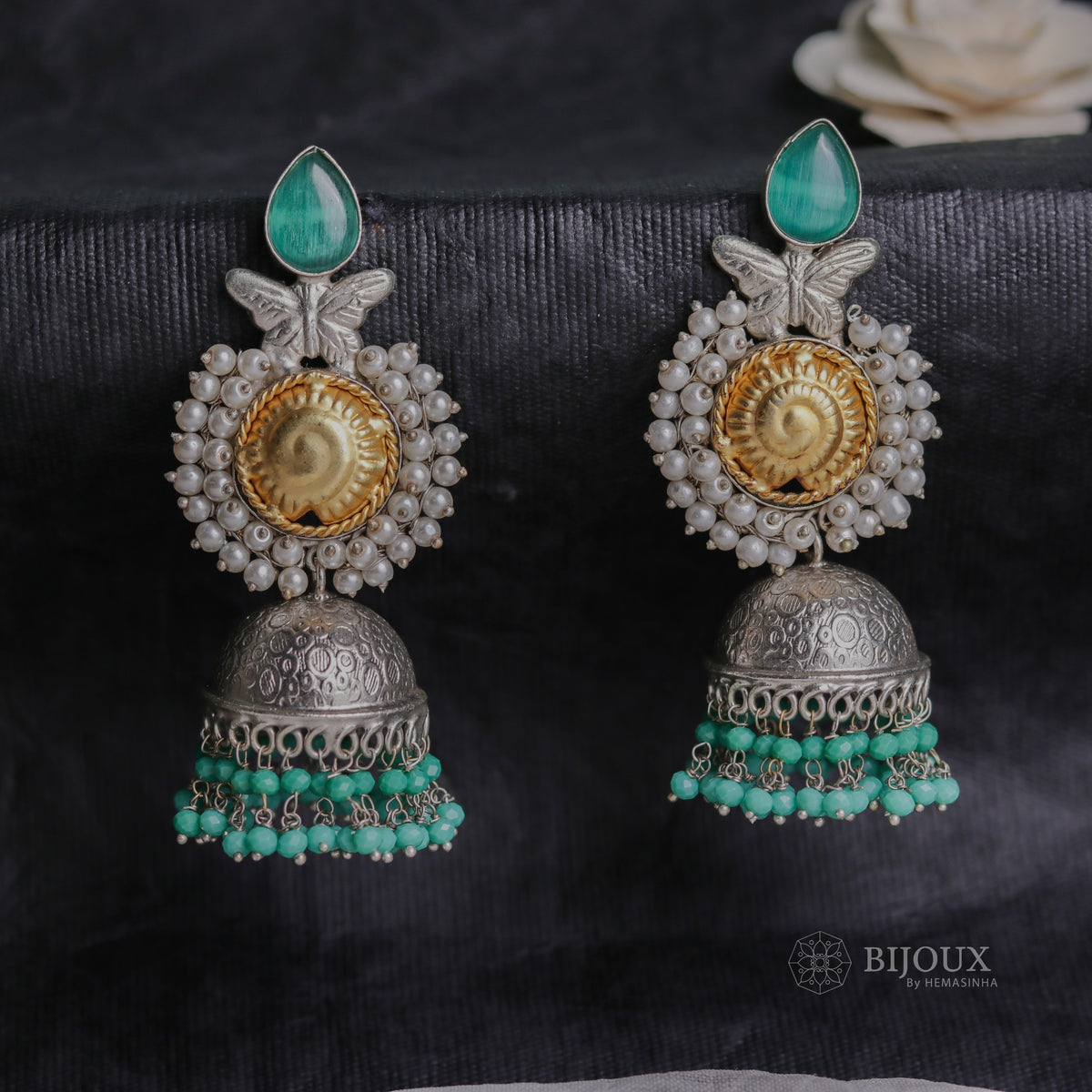 ARRIKA SILVER LOOK ALIKE HANDMADE DUALTONE JHUMKA ER105