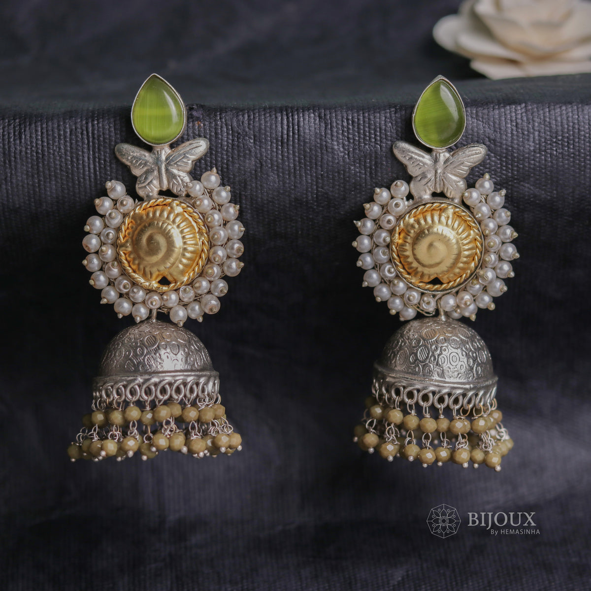 ARRIKA SILVER LOOK ALIKE HANDMADE DUALTONE JHUMKA ER105