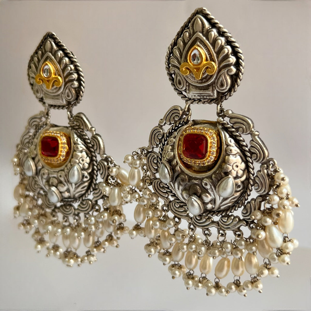 ANISE SILVER LOOK ALIKE DUAL-TONED SILVER POLISH HANDMADE DANGLERS ER564