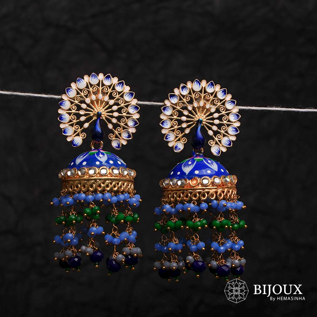 MIRA GOLD TONE SEMI HANDMADE MEENAKARI EARRINGS/JHUMKAS ER603
