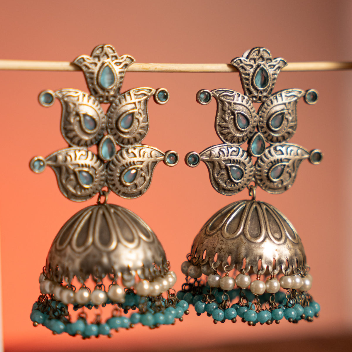 BRINDA FAUX SILVER ANTIQUE BIJOUX PREMIUM SEMI HANDMADE  EARRINGS ER744