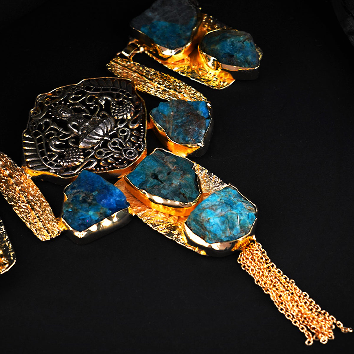 VINOBHA BIJOUX EXCLUSIVE HANDMADE RAW STONE DUAL TONED TEMPLE NECKLACE NL248