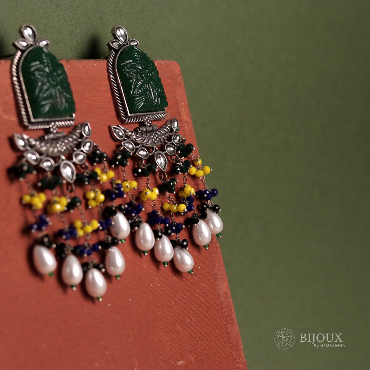 BEADED ENCHANTED CARVING SEMI-HANDMADE STONE EARRINGS ER30