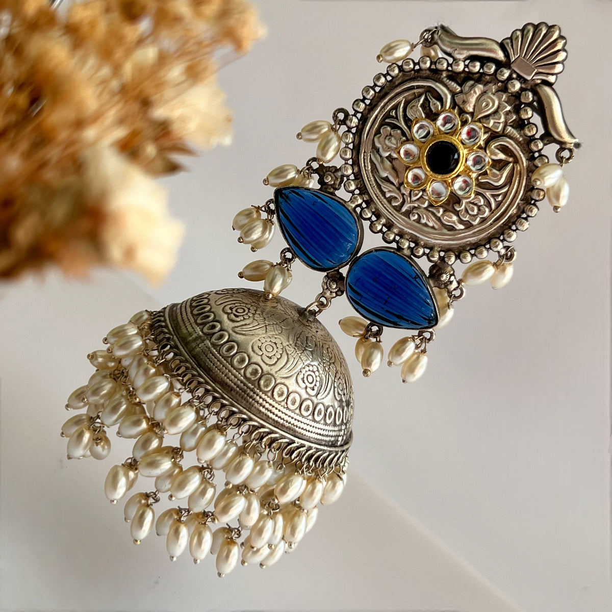 SELAM SILVER LOOK ALIKE DUAL-TONED SILVER POLISH HANDMADE JHUMKA ER574