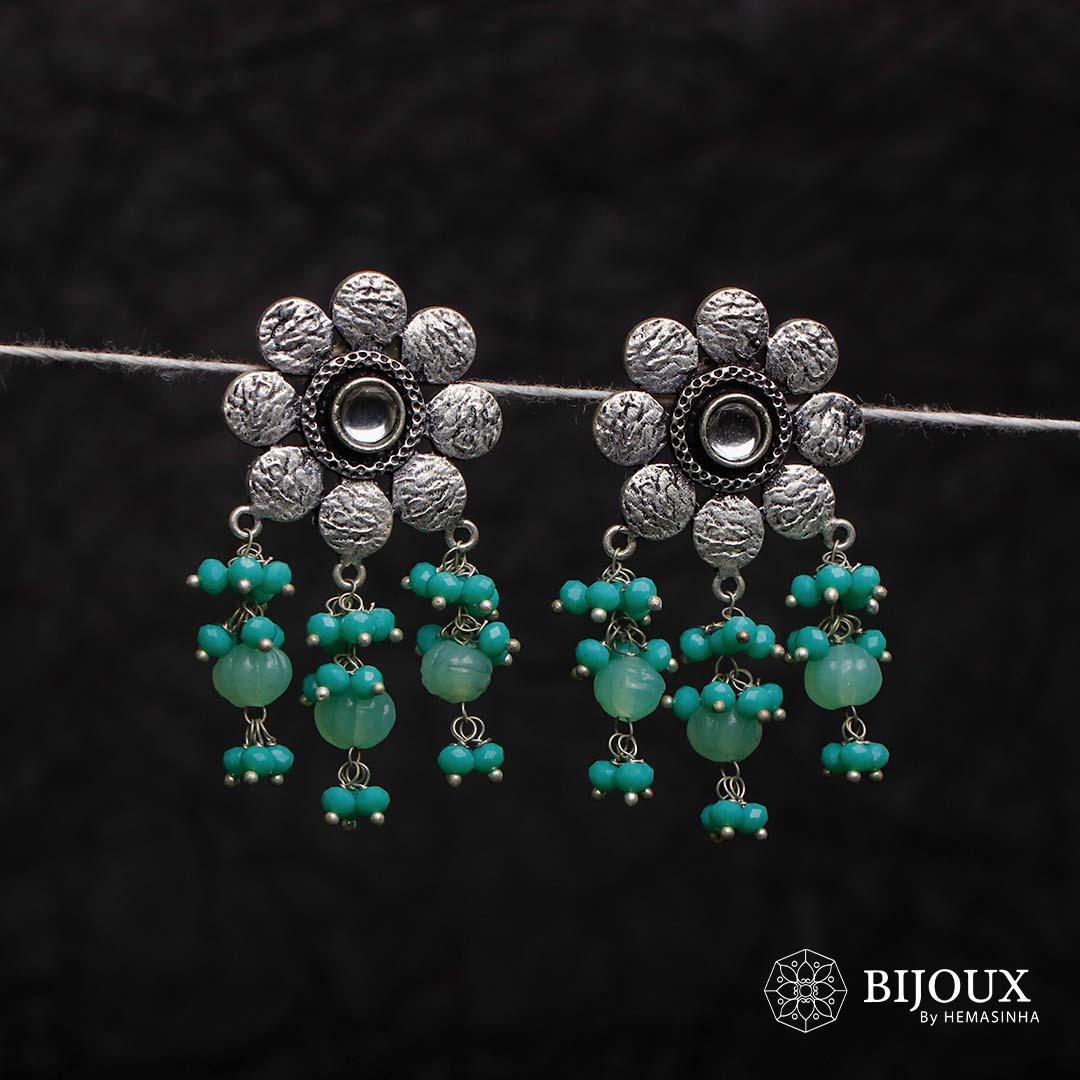 DAISY DISC PUMPKIN BEADED SEMI HANDMADE OXIDIZED EARRING ER132