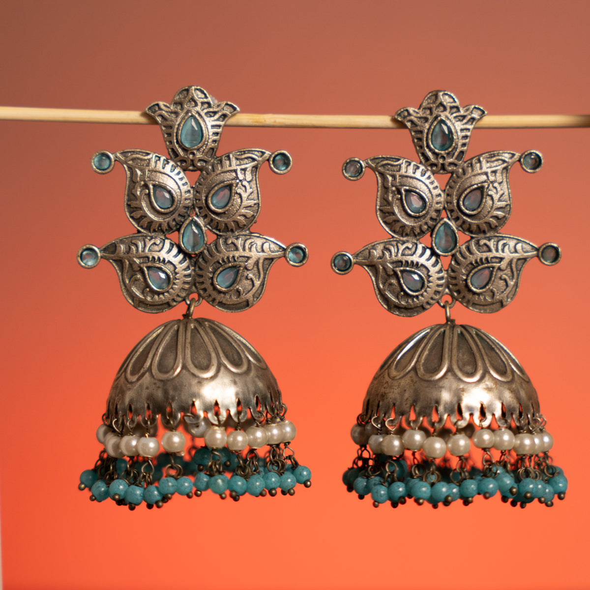 BRINDA FAUX SILVER ANTIQUE BIJOUX PREMIUM SEMI HANDMADE  EARRINGS ER744