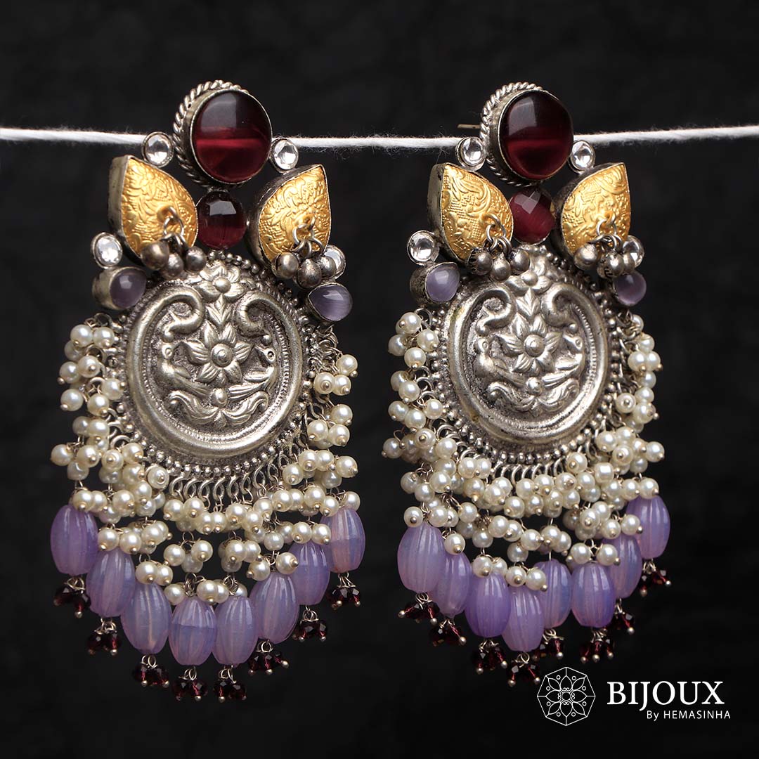 NYLA SILVER LOOK ALIKE DUAL-TONED SILVER POLISH HANDMADE PUMPKIN DANGLERS ER301