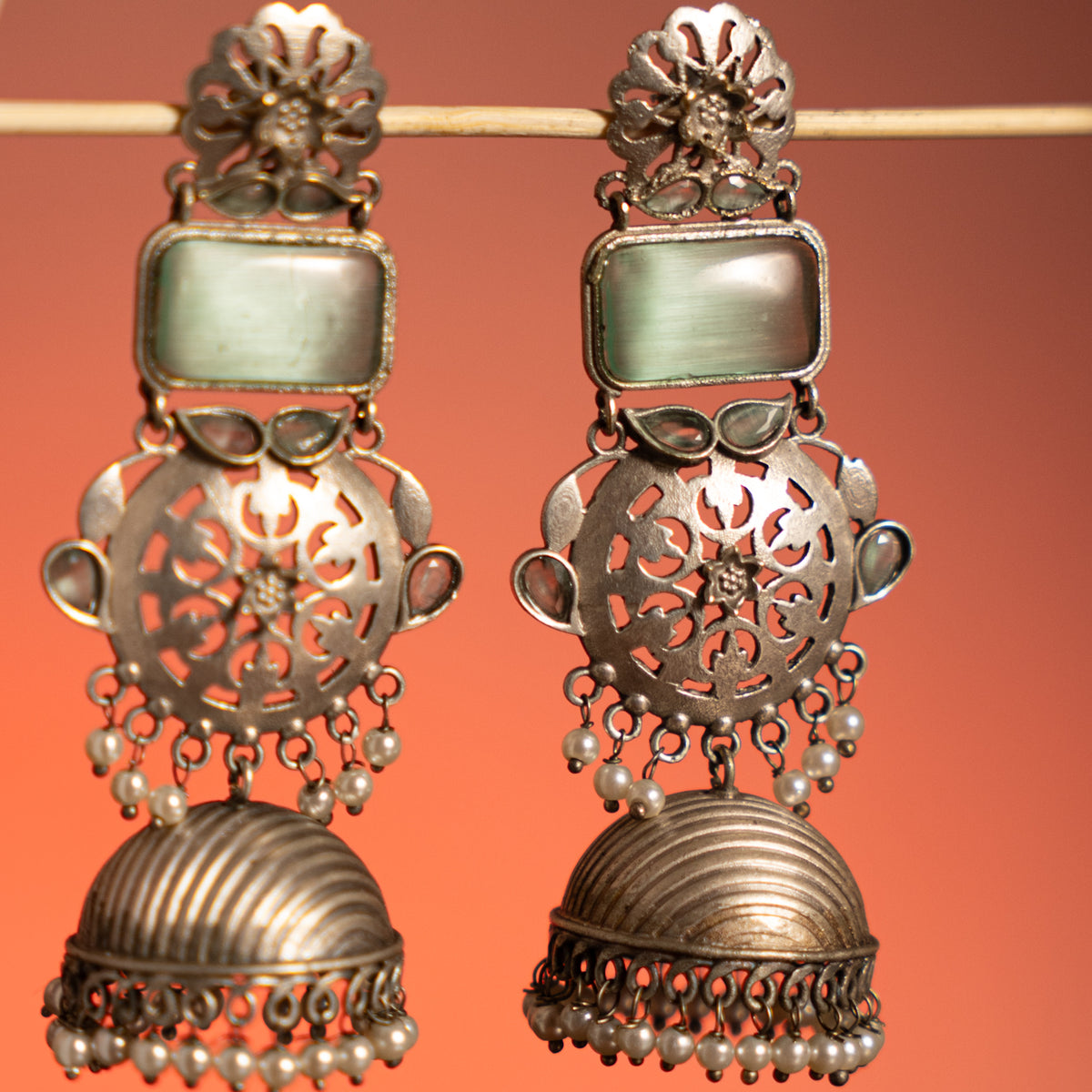CHAKORI FAUX SILVER ANTIQUE SEMI HANDMADE  EARRINGS/JHUMKAS ER749
