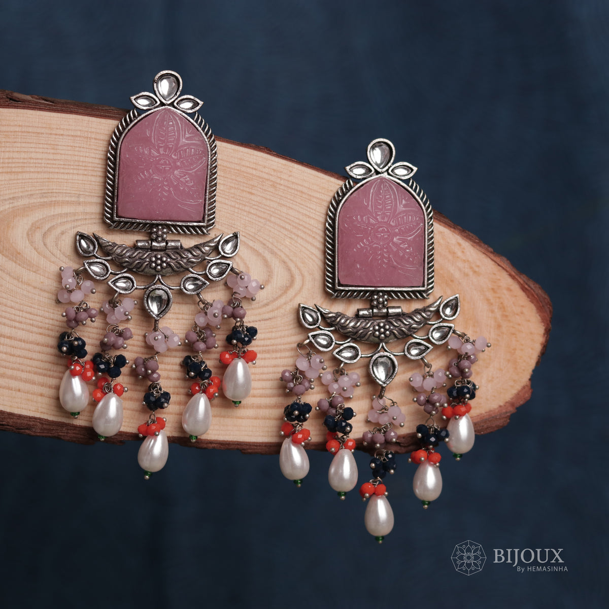 BEADED ENCHANTED CARVING SEMI-HANDMADE STONE EARRINGS ER30