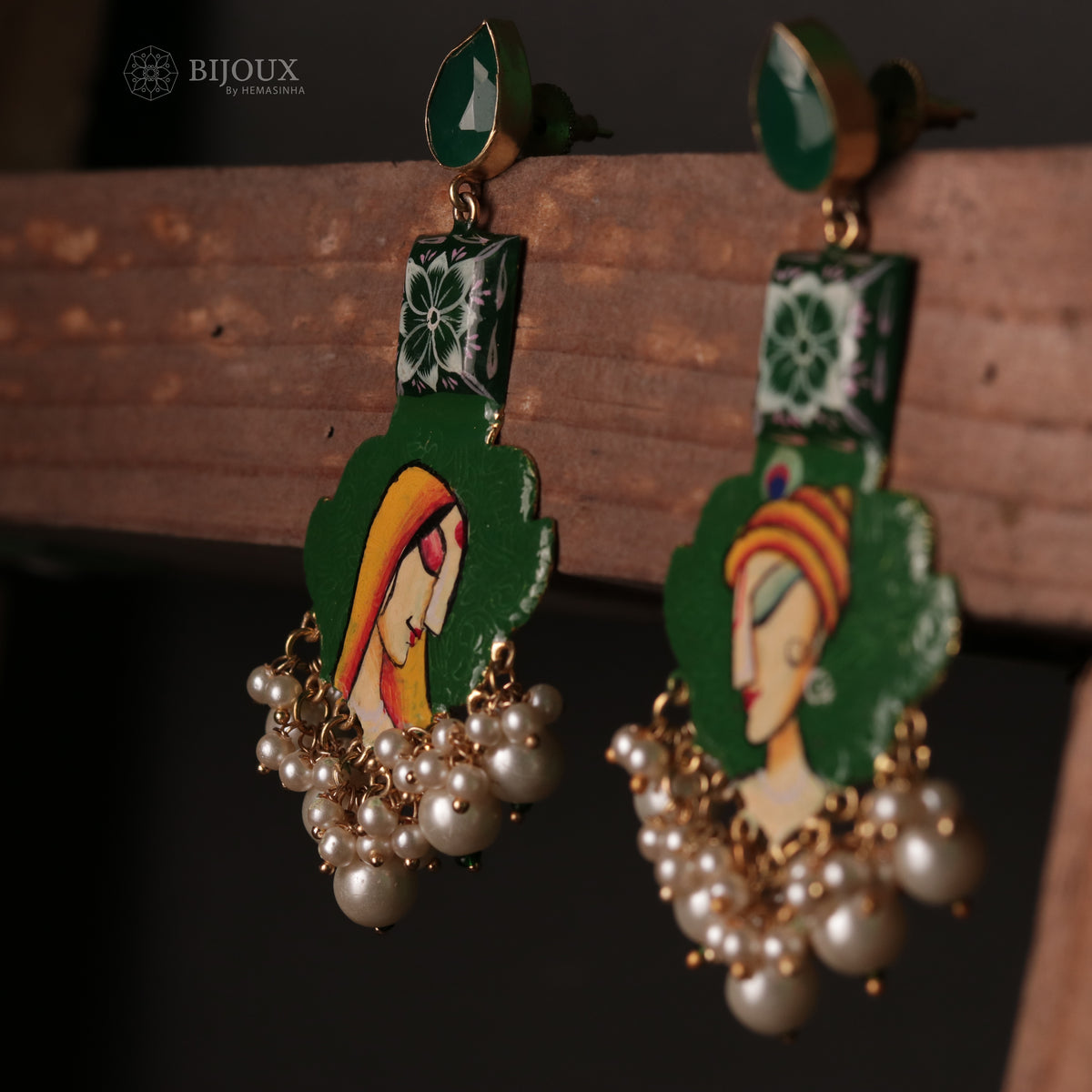 VAISHU VAISHAN HANDPAINTED AND HANDMADE DANGLERS WITH STONE STUDDED DANGLERS ER95