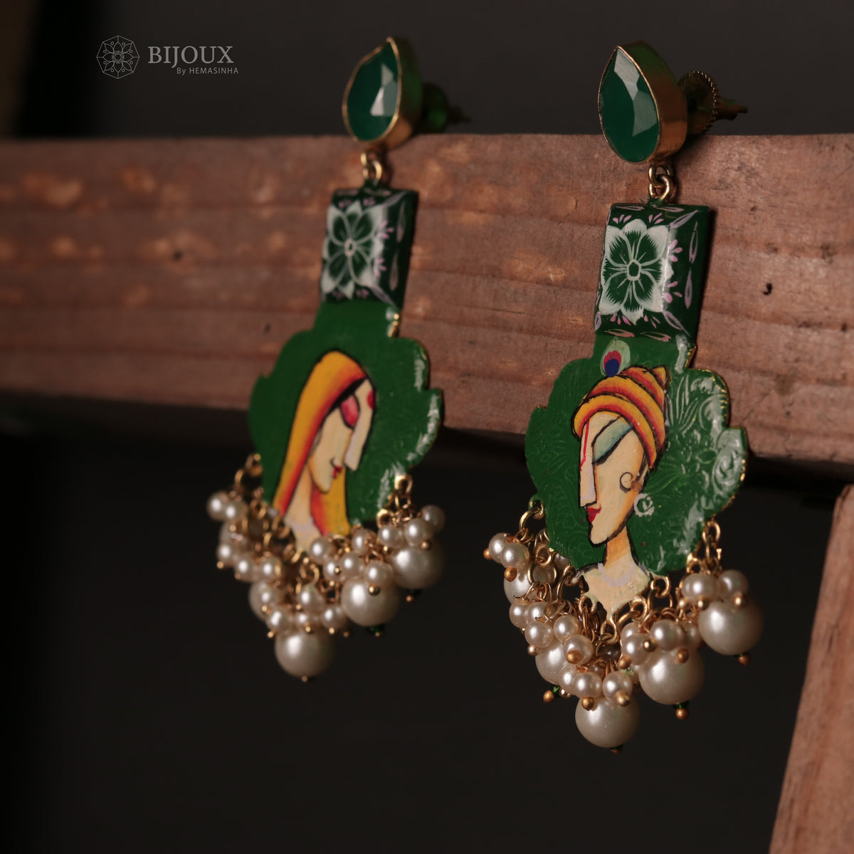 VAISHU VAISHAN HANDPAINTED AND HANDMADE DANGLERS WITH STONE STUDDED DANGLERS ER95