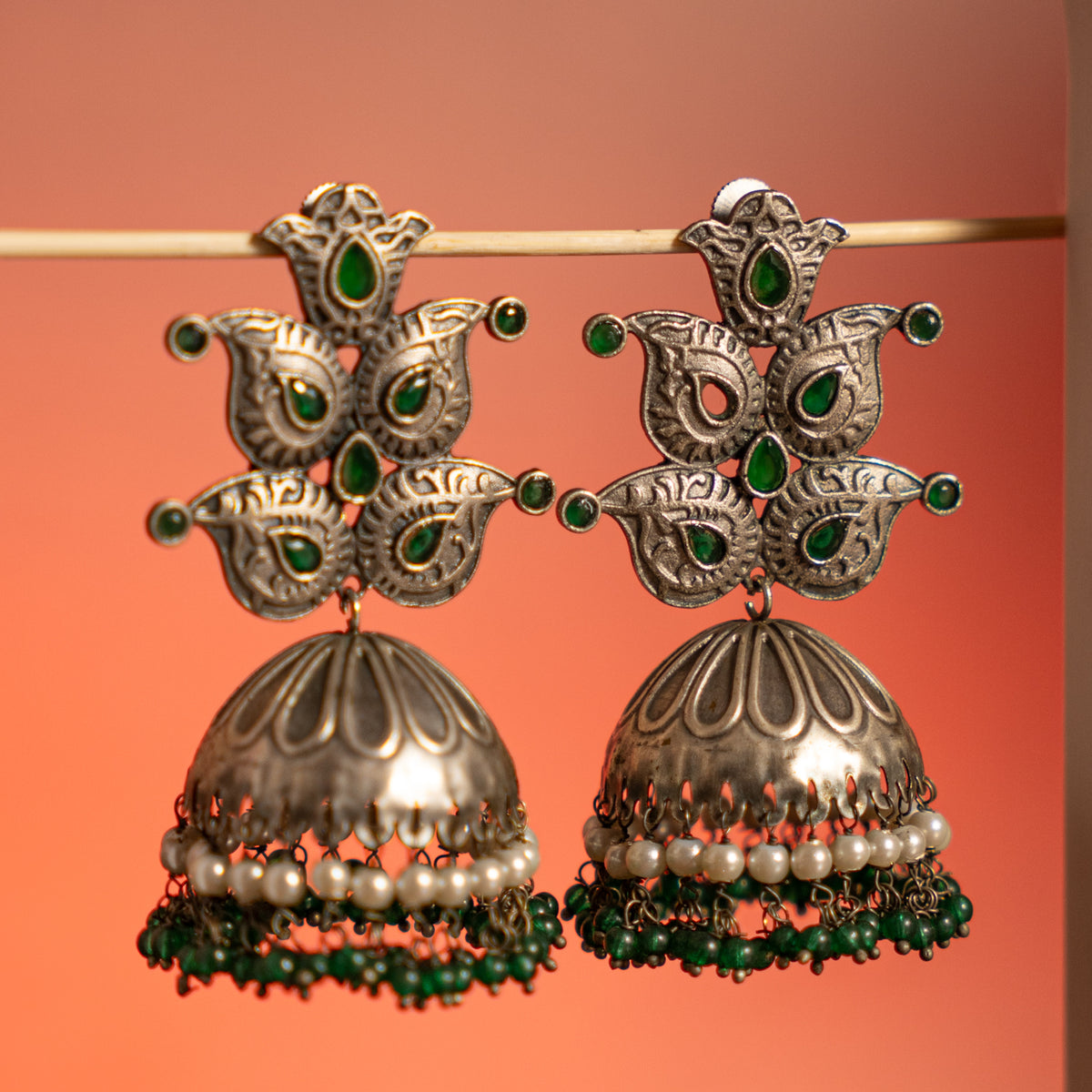 BRINDA FAUX SILVER ANTIQUE BIJOUX PREMIUM SEMI HANDMADE  EARRINGS ER744