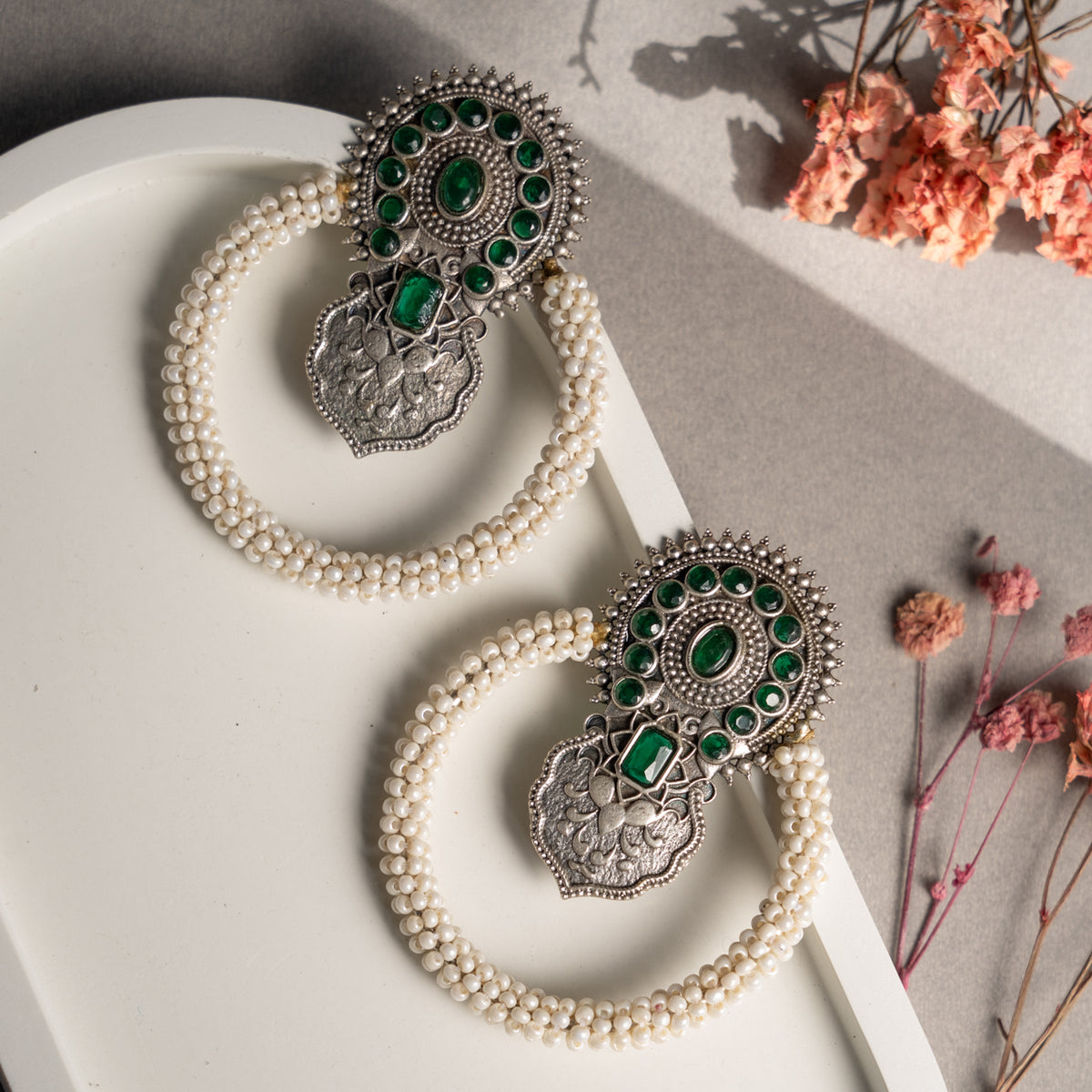 AARNA FAUX SILVER BIJOUX PREMIUM HANDMADE EARRINGS/JUMBO STUDS ER725