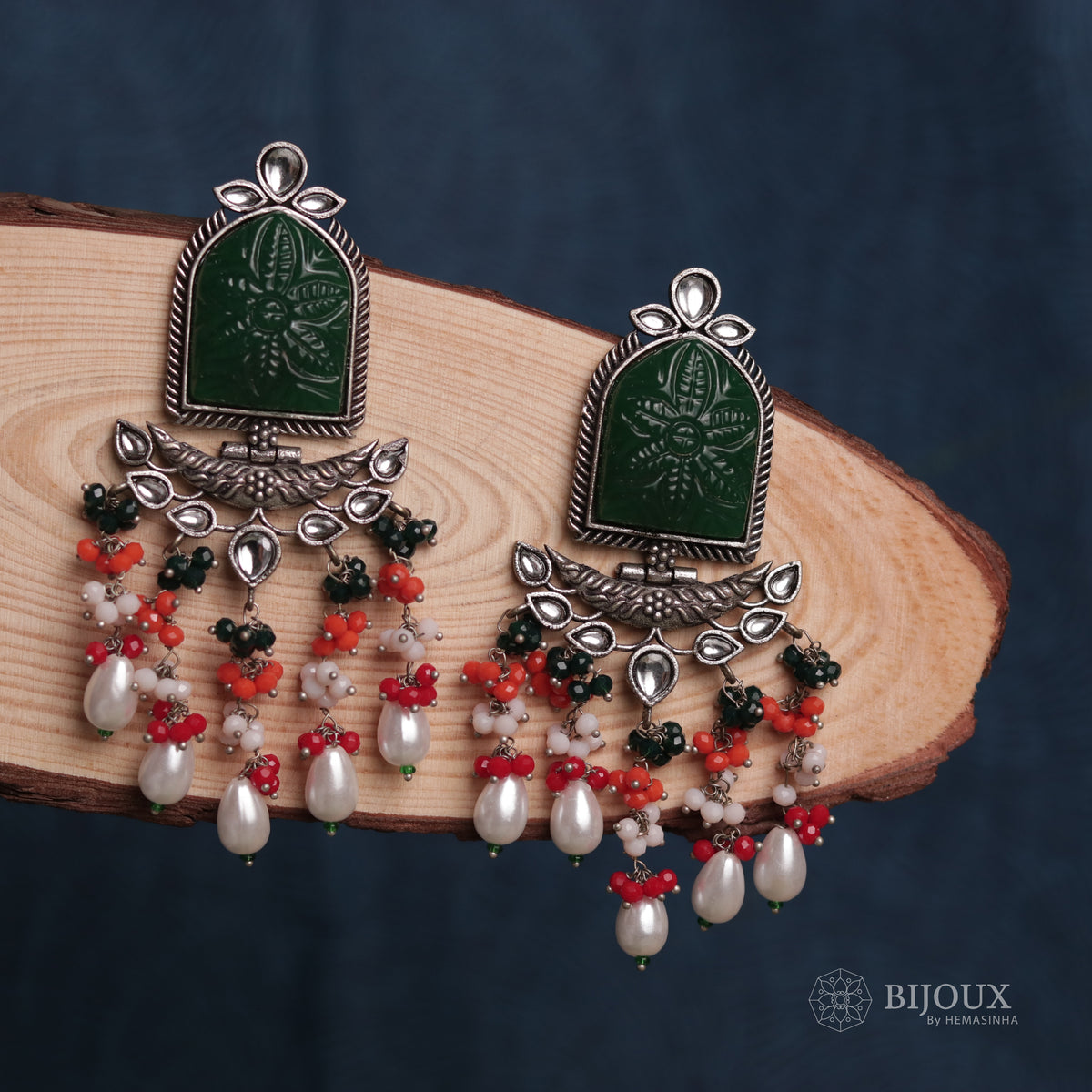 BEADED ENCHANTED CARVING SEMI-HANDMADE STONE EARRINGS ER30