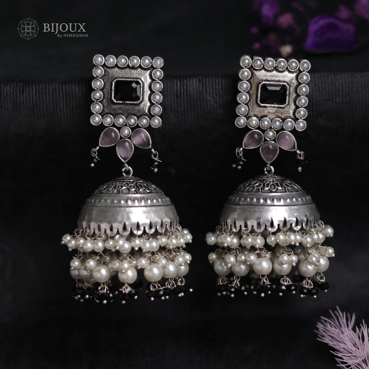 SQUARE SERENADE FAUX SILVER HANDMADE JHUMKAS ER37