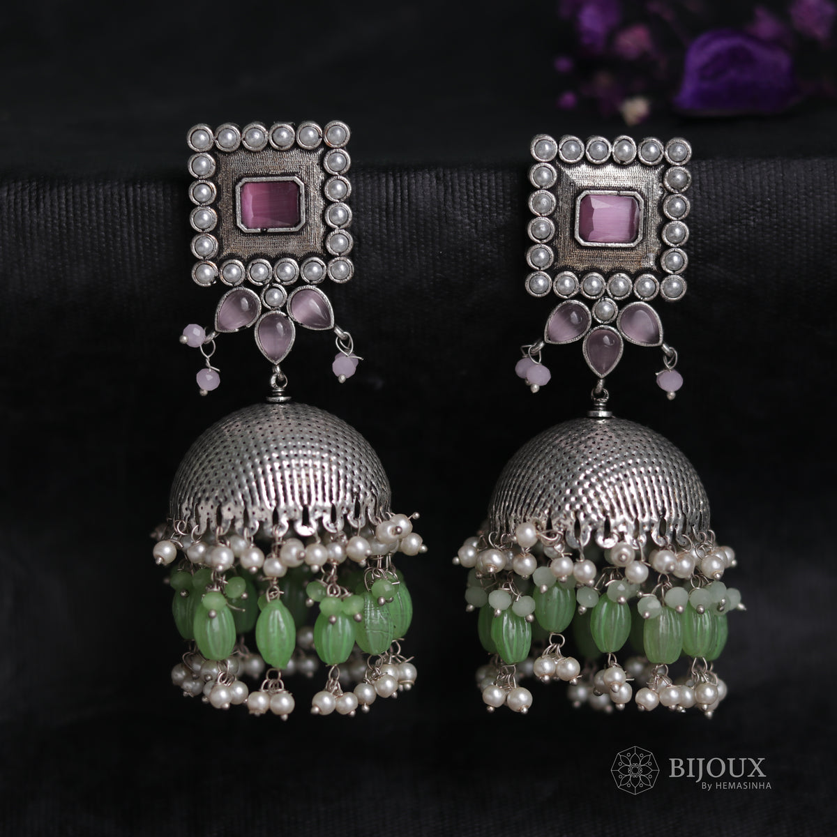 SQUARE SERENADE FAUX SILVER HANDMADE JHUMKAS ER37