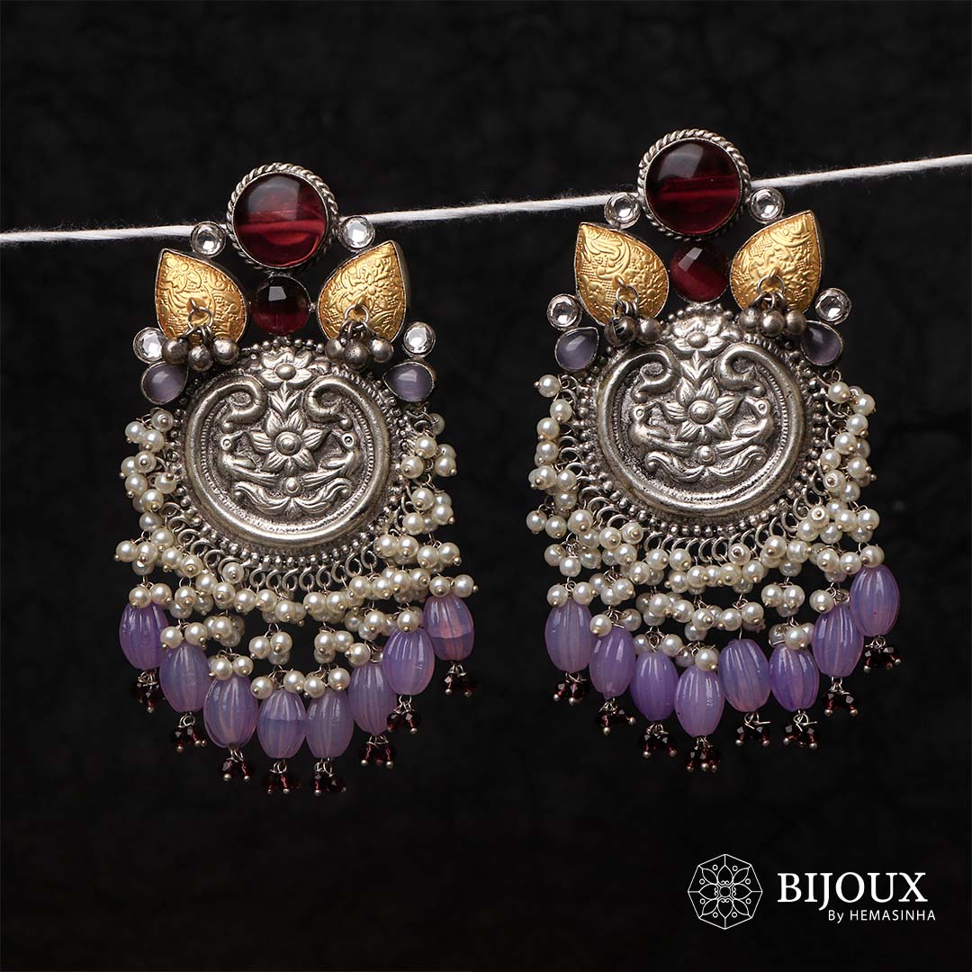 NYLA SILVER LOOK ALIKE DUAL-TONED SILVER POLISH HANDMADE PUMPKIN DANGLERS ER301