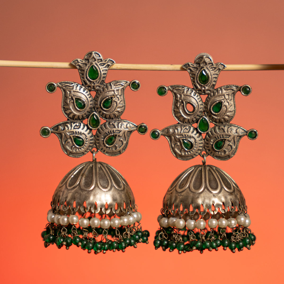 BRINDA FAUX SILVER ANTIQUE BIJOUX PREMIUM SEMI HANDMADE  EARRINGS ER744