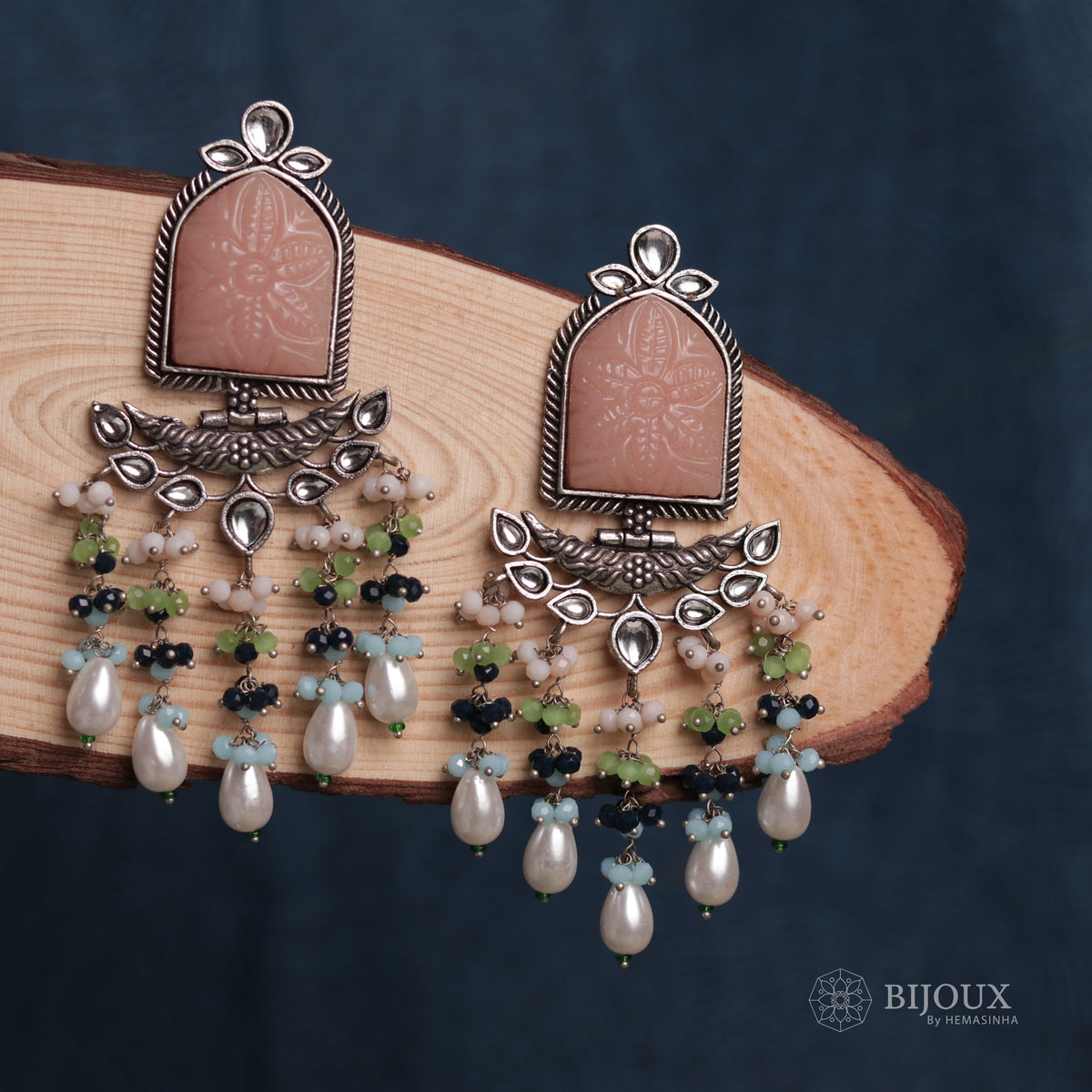 BEADED ENCHANTED CARVING SEMI-HANDMADE STONE EARRINGS ER30