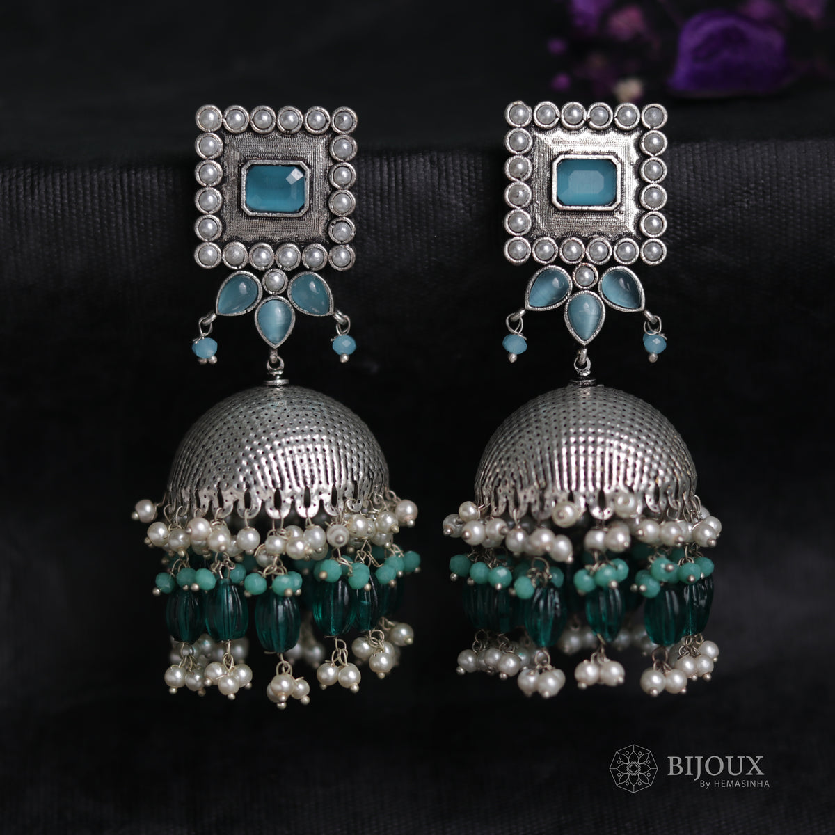 SQUARE SERENADE FAUX SILVER HANDMADE JHUMKAS ER37