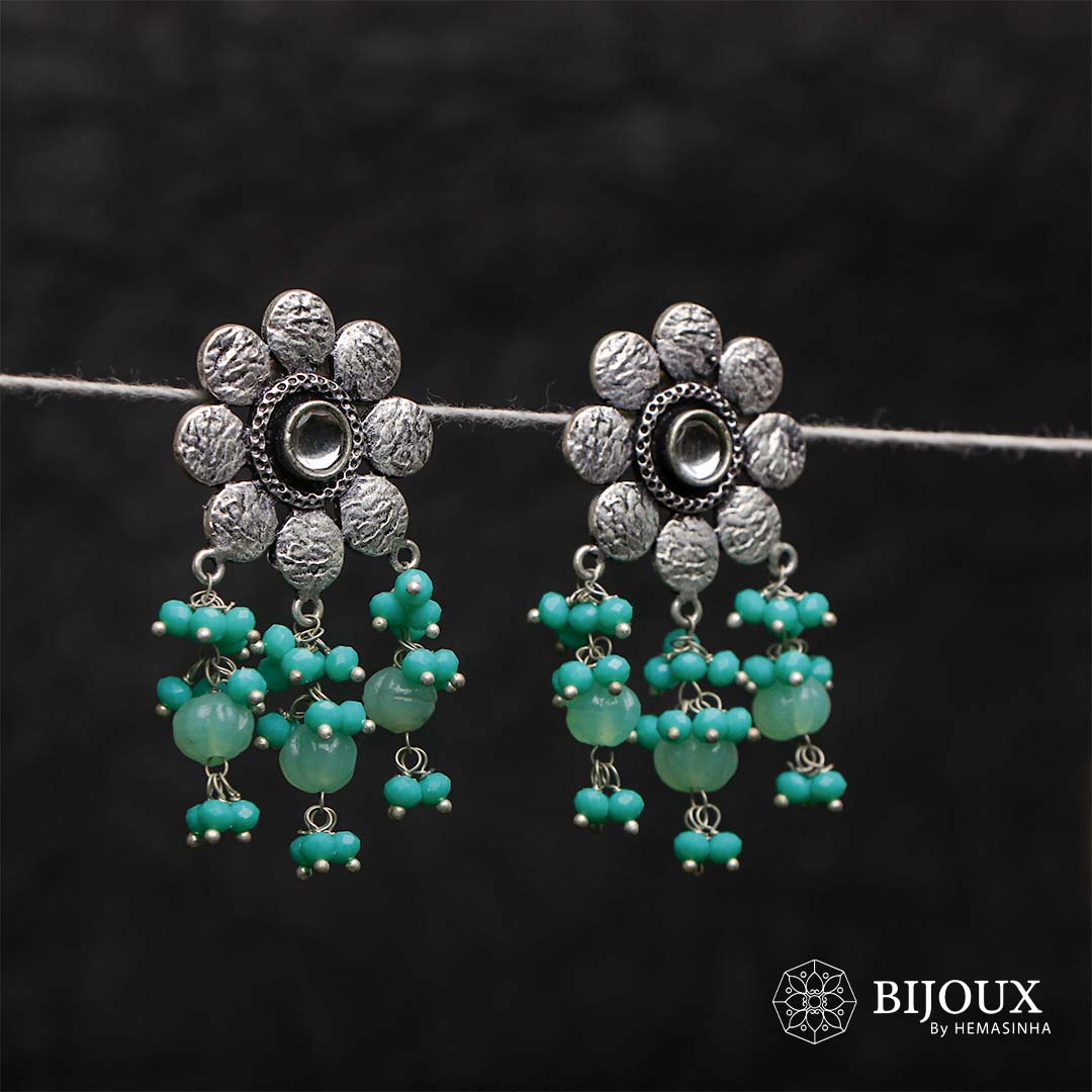 DAISY DISC PUMPKIN BEADED SEMI HANDMADE OXIDIZED EARRING ER132