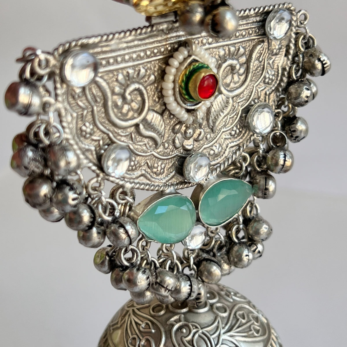 ÉLIRA SILVER LOOK ALIKE HAND HAMMERED DUAL TONED JUMBO JHUMKA ER558