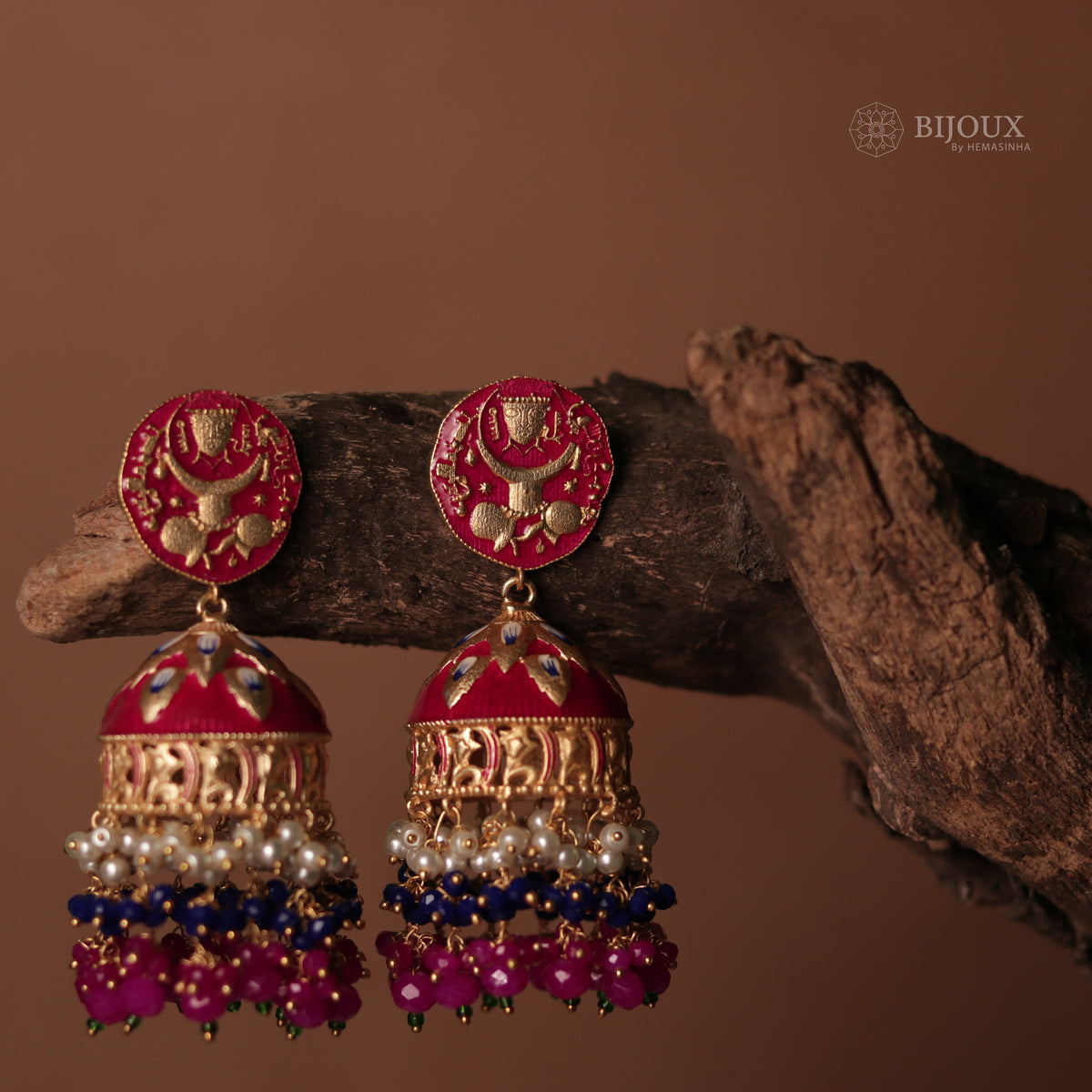 ETERNAL ELEGANCE TRIBAL ART HANDCRAFTED AND HANDPAINTED MEENAKARI JHUMKAS ER88