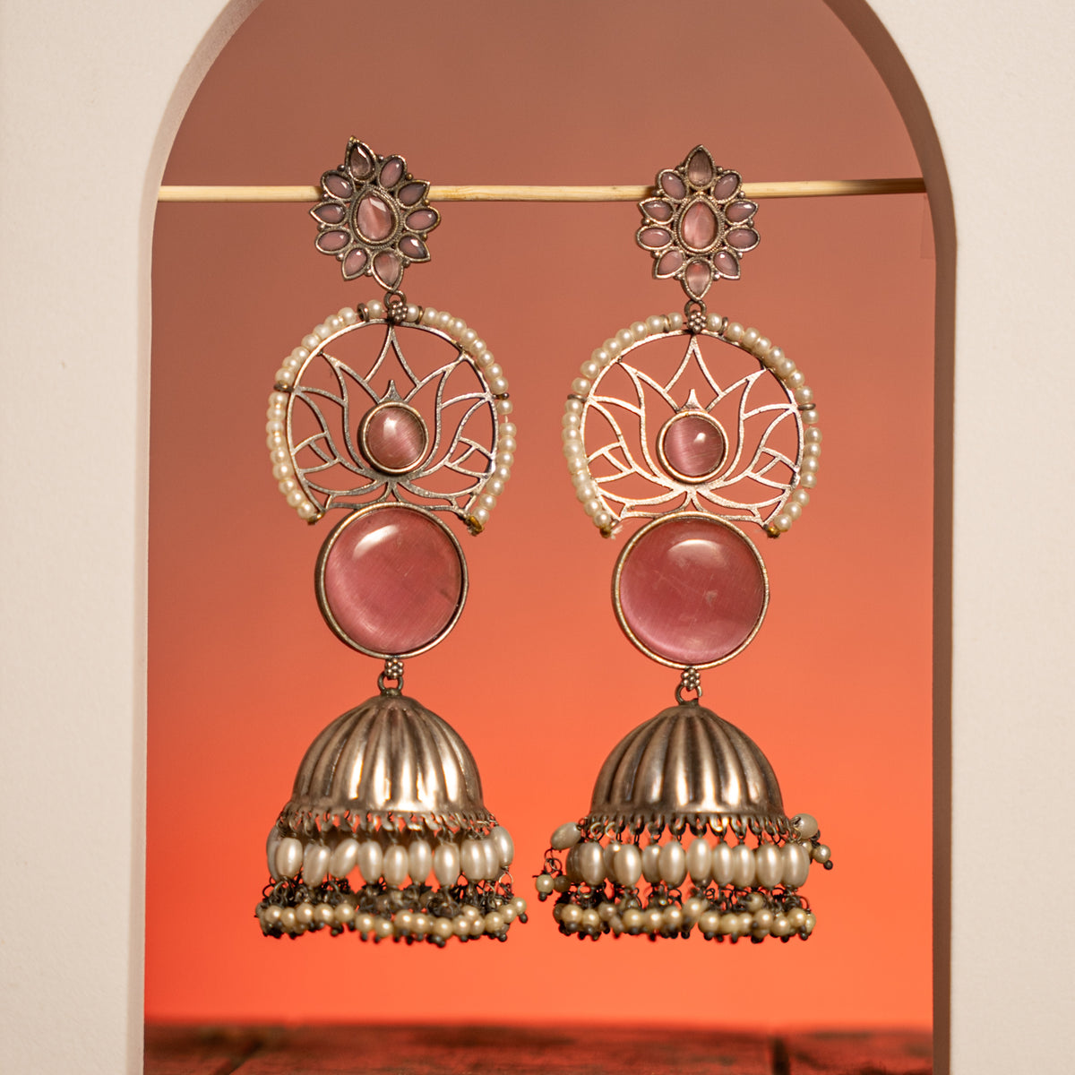 CHHAYA FAUX SILVER ANTOQUE SEMI HANDMADE  EARRINGS/JHUMKAS ER751
