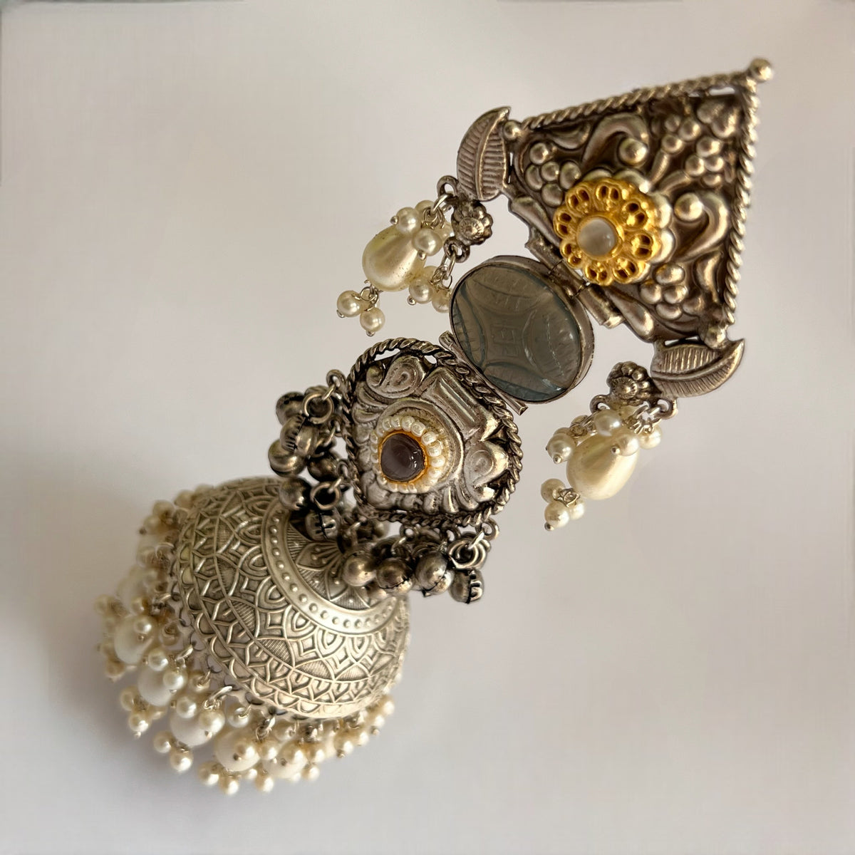 KRITHI SILVER LOOK ALIKE DUAL-TONED SILVER POLISH HANDMADE JUMBO JHUMKA ER572