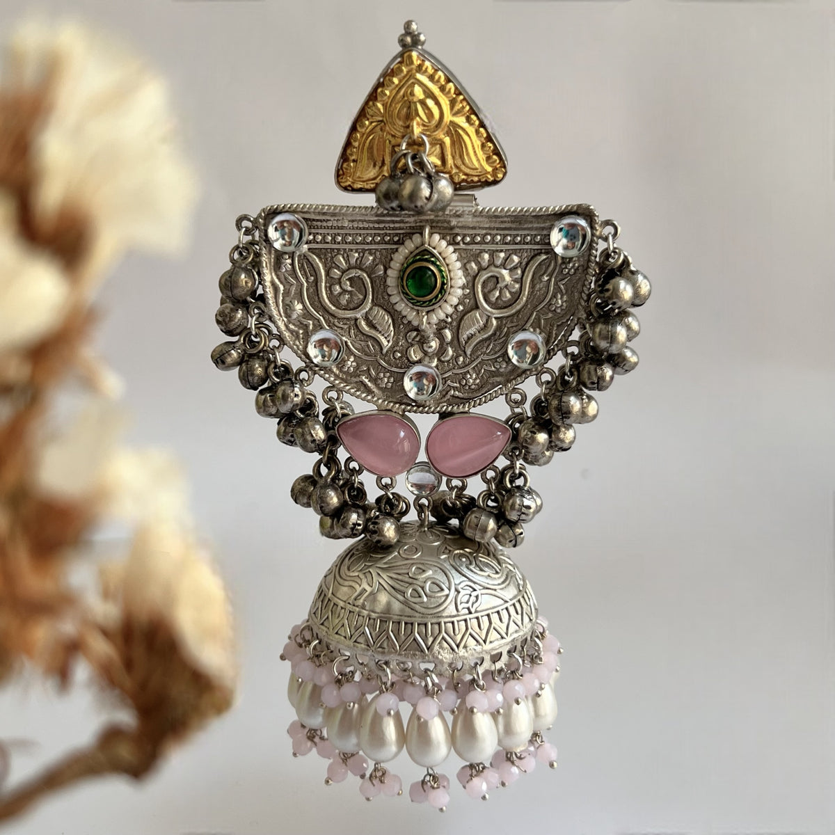 ÉLIRA SILVER LOOK ALIKE HAND HAMMERED DUAL TONED JUMBO JHUMKA ER558